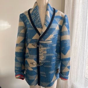 SCOTCH AND SODA Size S Blue & Cream Navajo Acrylic Blend Shawl Collar Coat